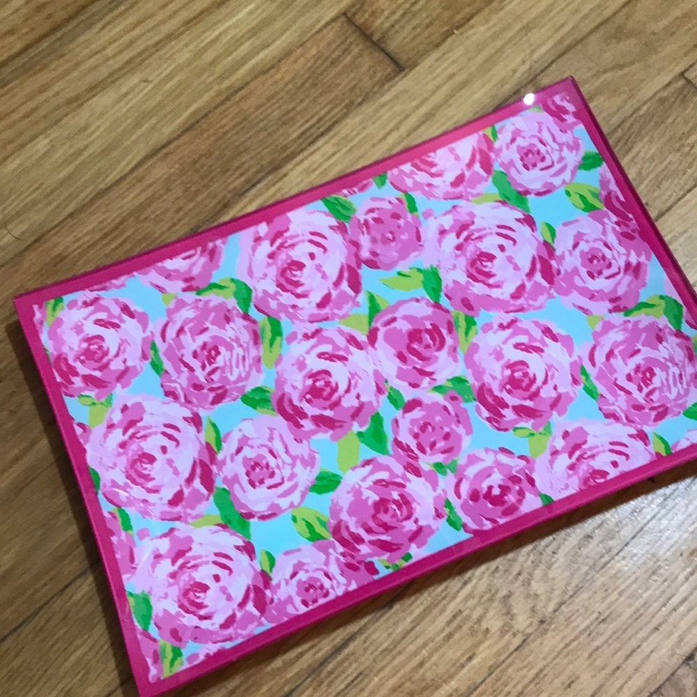 Lilly Pulitzer glass tray 12 X 8 flowers pink shabby chic